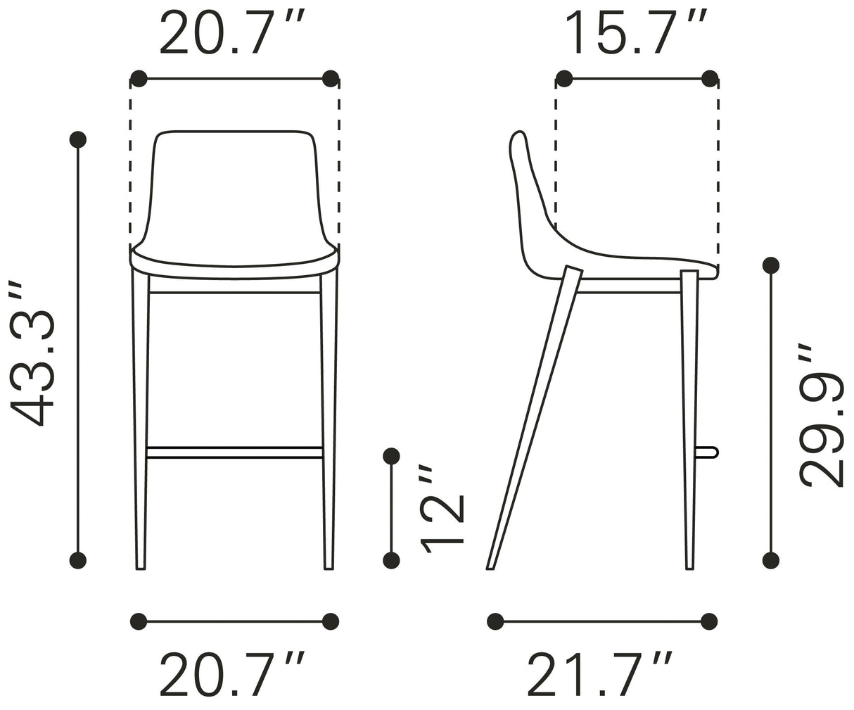 Magnus Dark Gray & Black Barstool (Set of 2) by Zuomod at Eve Furniture