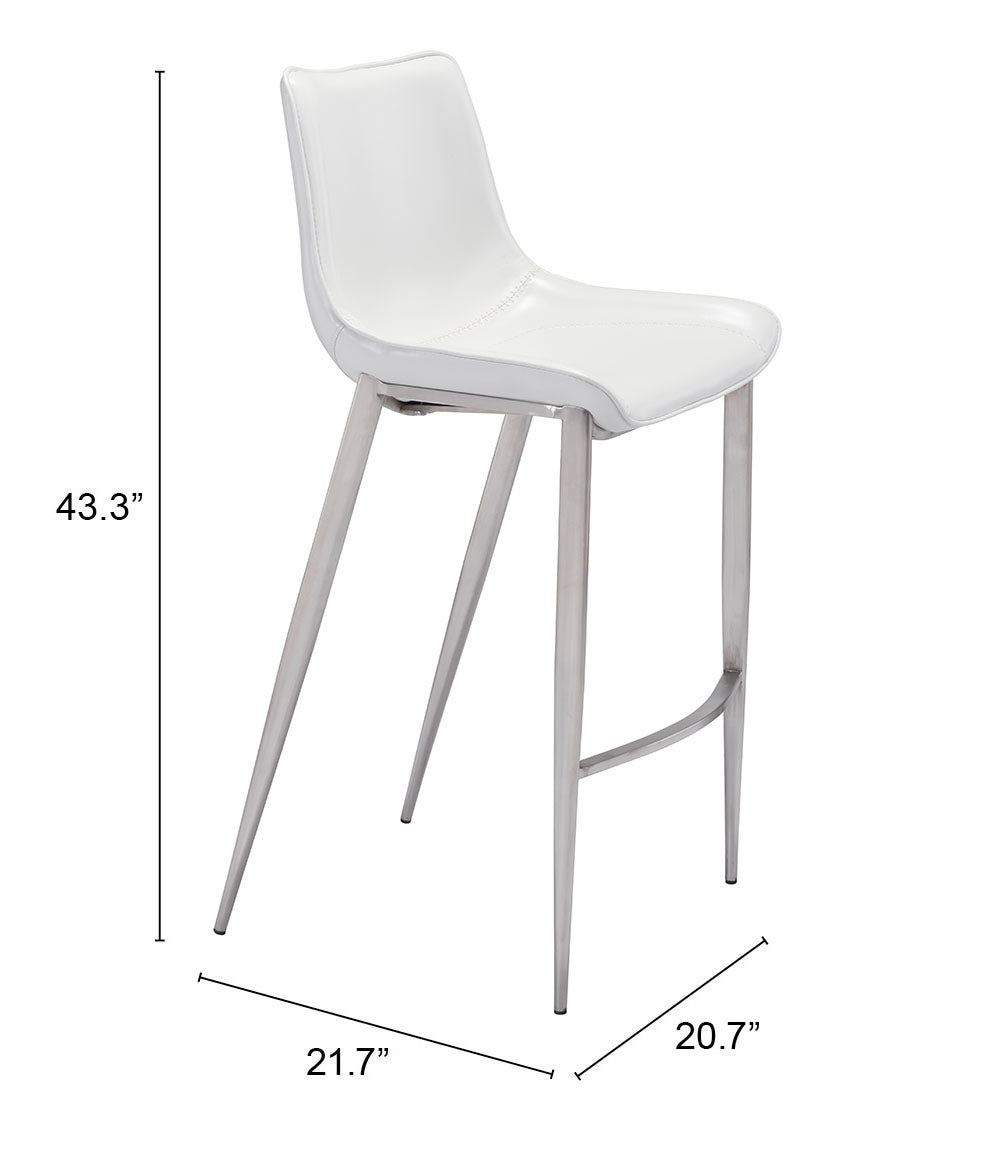 Magnus White & Silver Barstool (Set of 2) by Zuomod at Eve Furniture