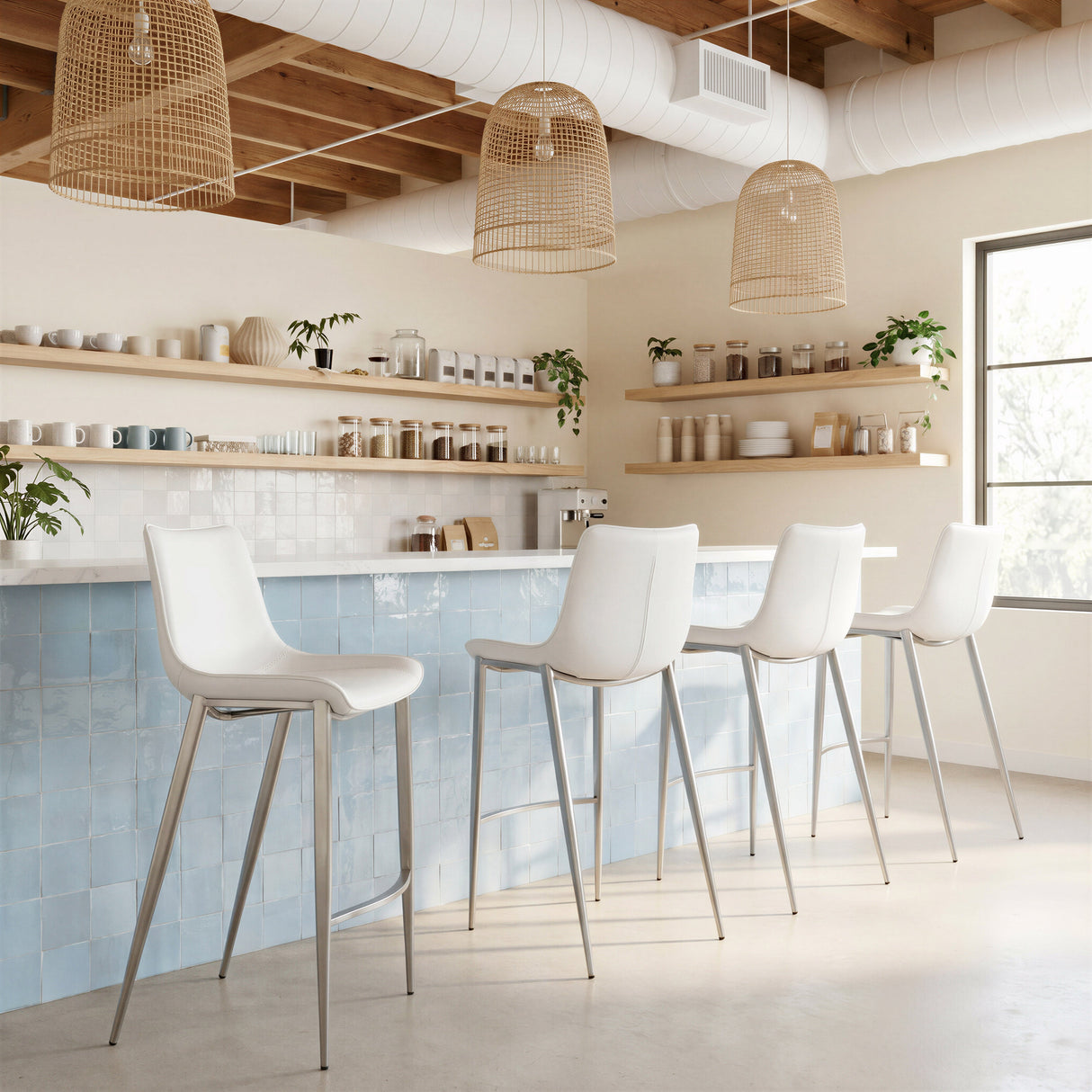 Magnus White & Silver Barstool (Set of 2) by Zuomod at Eve Furniture