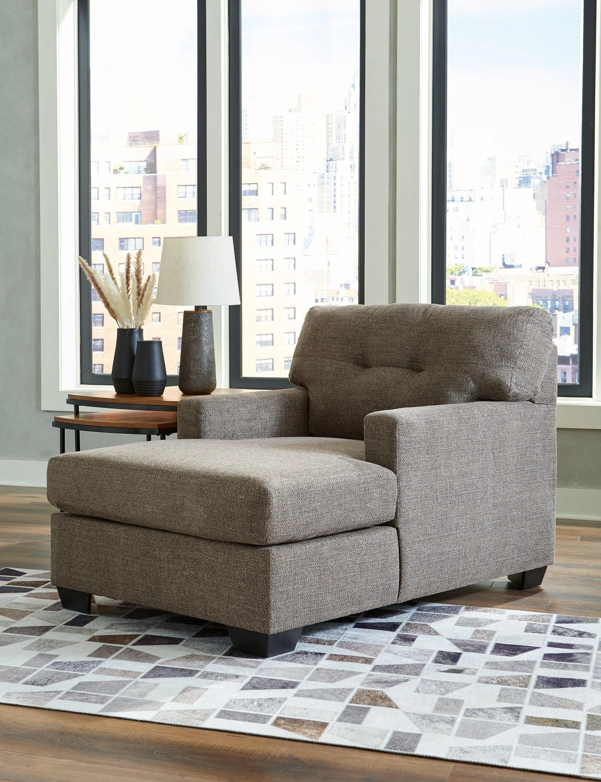 Mahoney Chocolate Chaise by Ashley at Eve Furniture