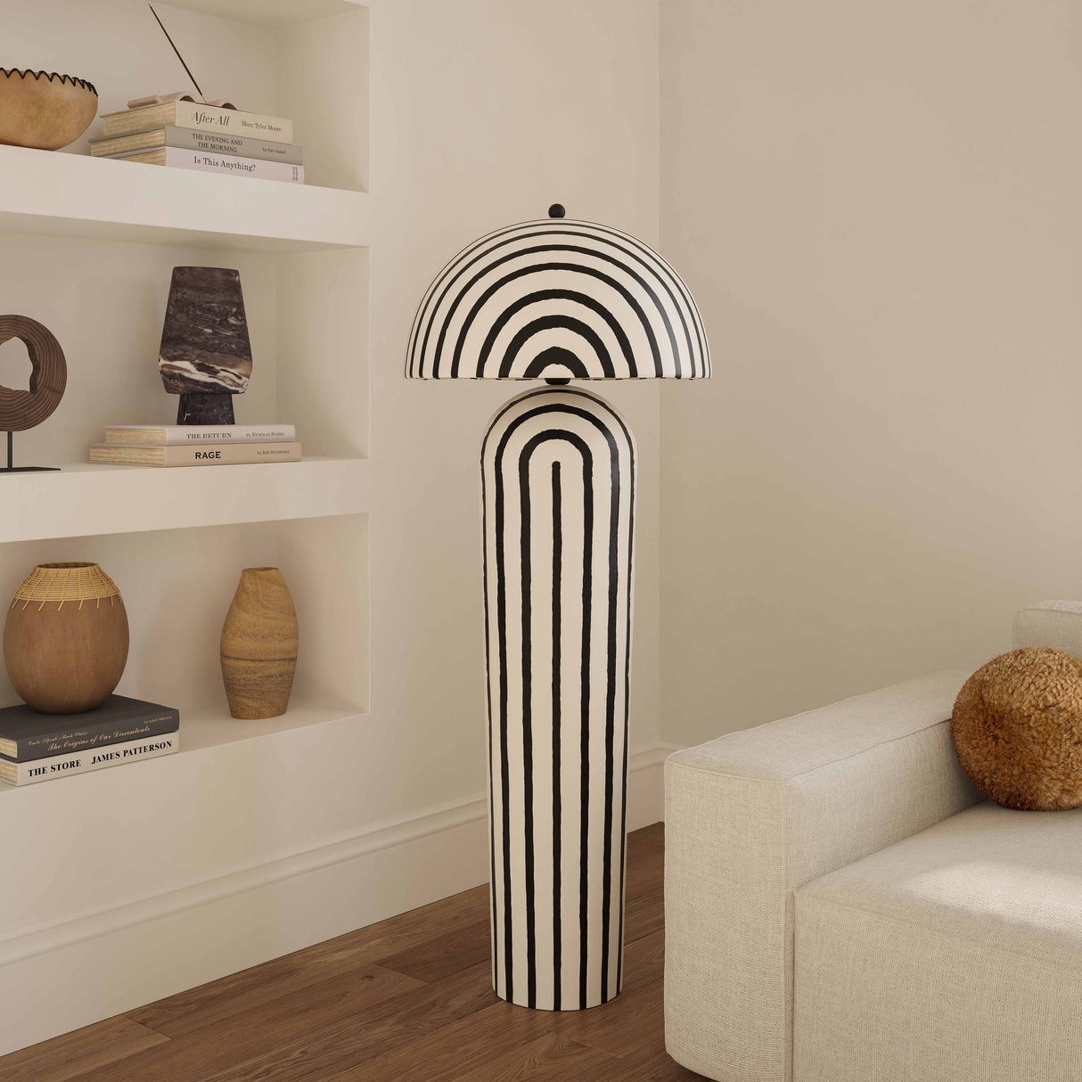 Maiori Black Striped Papier Mache Floor Lamp by TOV Furniture at Eve Furniture