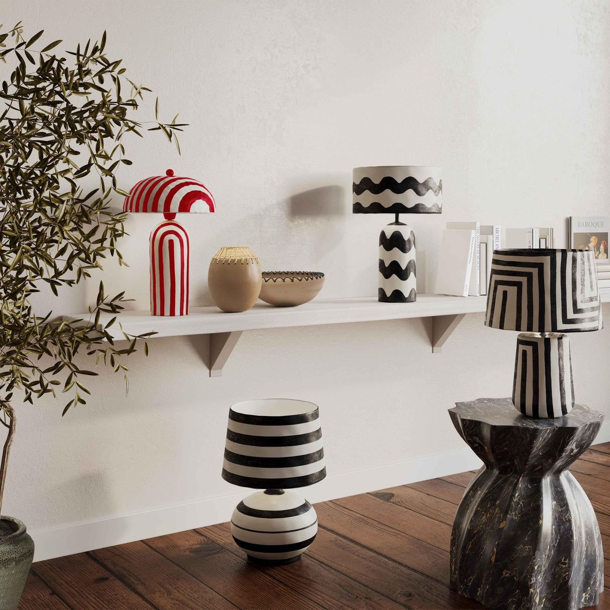 Maiori Striped Papier Mache Table Lamp by TOV Furniture at Eve Furniture