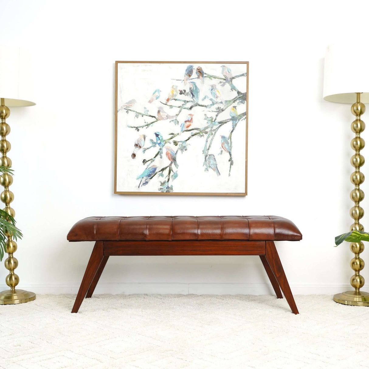 Maja Mid Century Modern Tan Leather Bench by Ashcroft Furniture at Eve Furniture