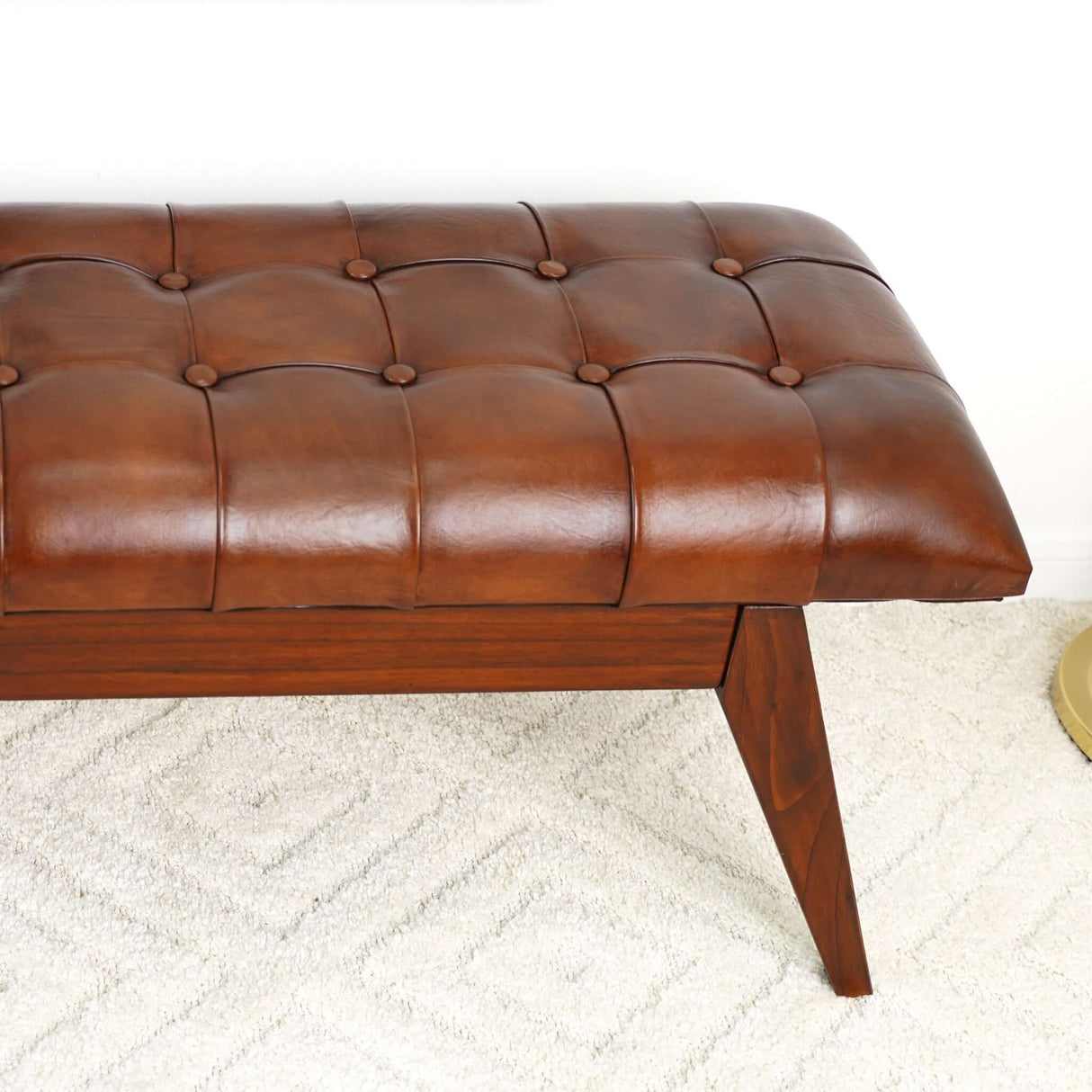 Maja Mid Century Modern Tan Leather Bench by Ashcroft Furniture at Eve Furniture