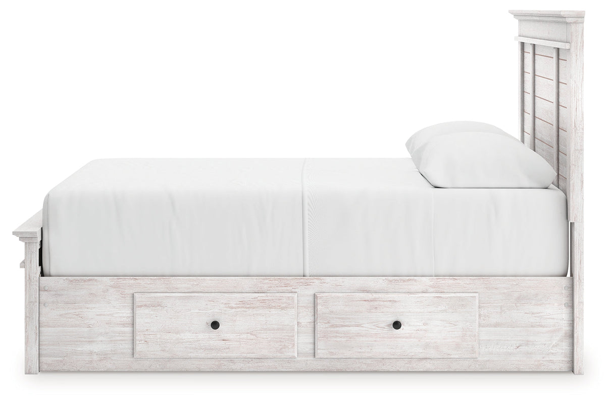 Makidern Whitewash Queen Panel Bed with Storage, Dresser and Mirror by Ashley at Eve Furniture