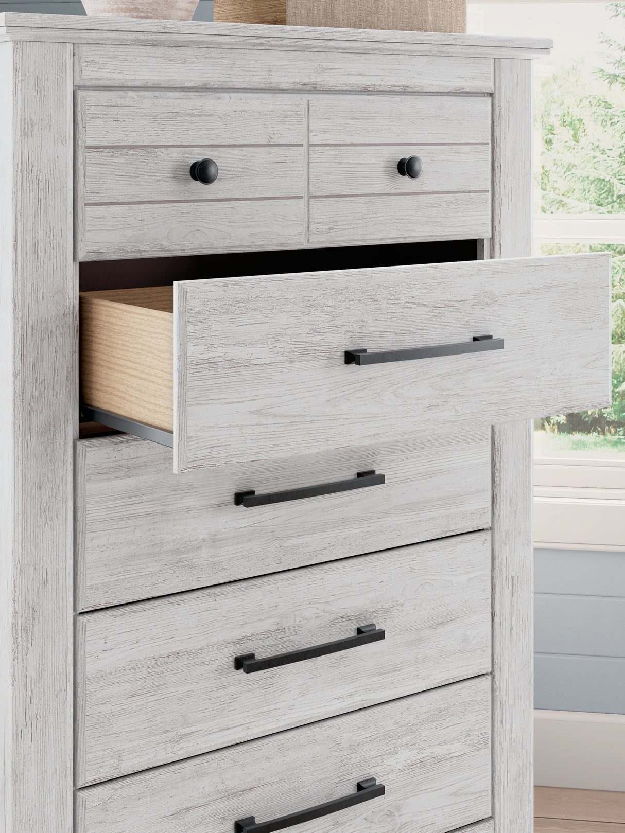 Makidern Whitewash Storage Panel Bedroom Set with 2 Footboard Drawers by Ashley at Eve Furniture
