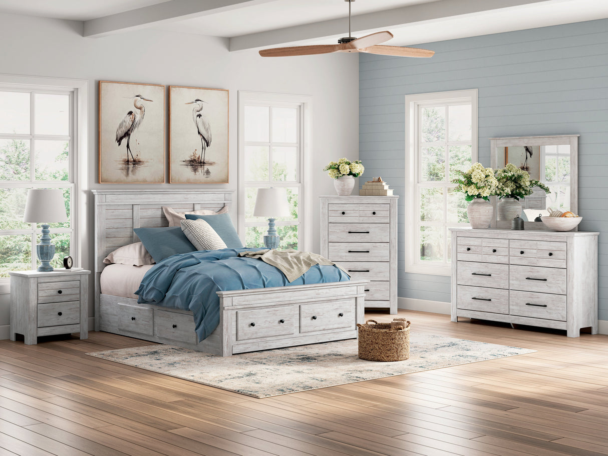 Makidern Whitewash Storage Panel Bedroom Set with 4 Drawers by Ashley at Eve Furniture
