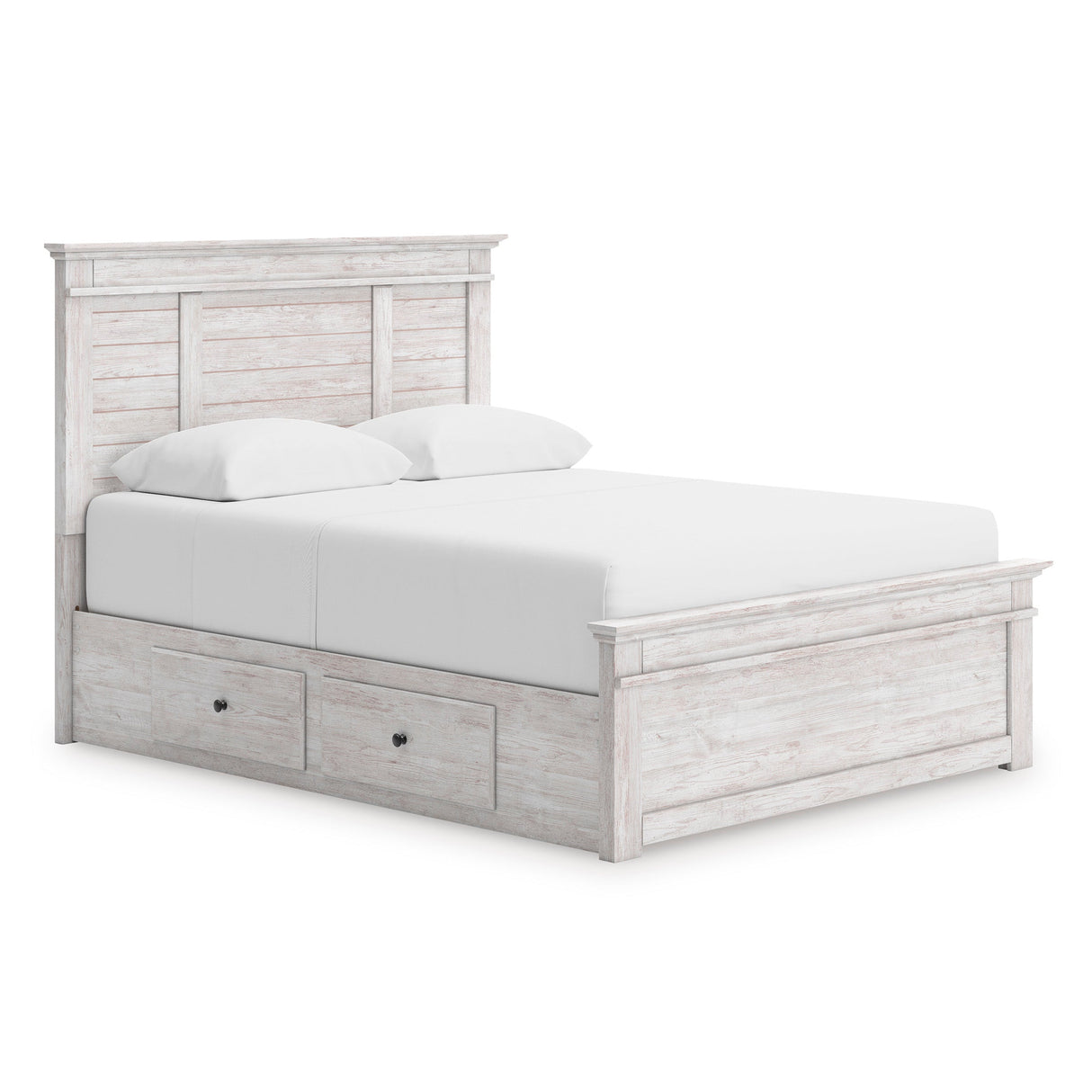 Makidern Whitewash Storage Panel Bedroom Set with 4 Side Drawers by Ashley at Eve Furniture