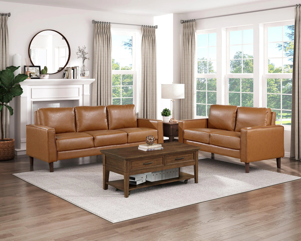Malcolm Brown Faux Leather Loveseat by Homelegance at Eve Furniture