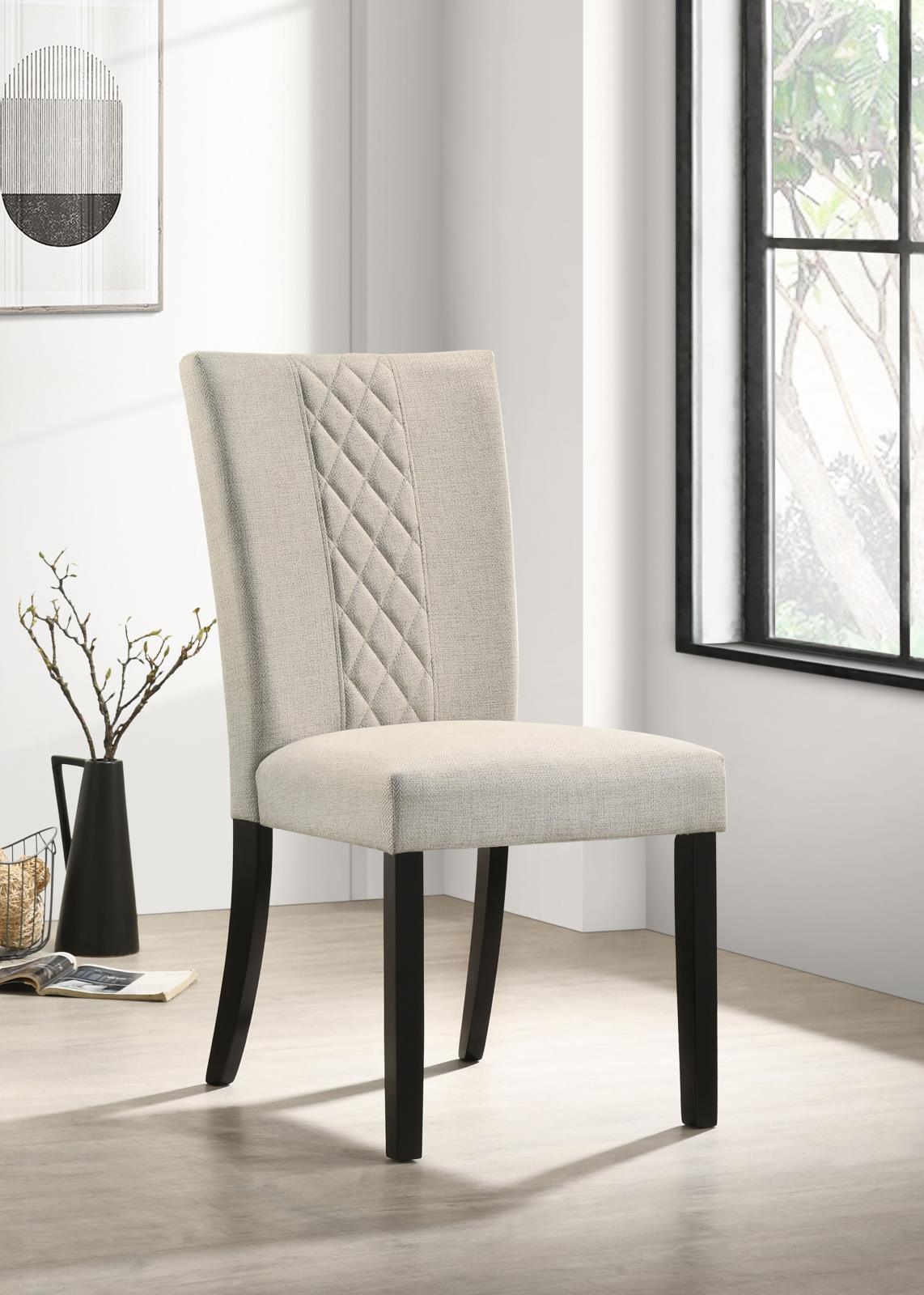 Malia Upholstered Solid Back Dining Side Chair Beige and Black (Set of 2) by Coaster at Eve Furniture