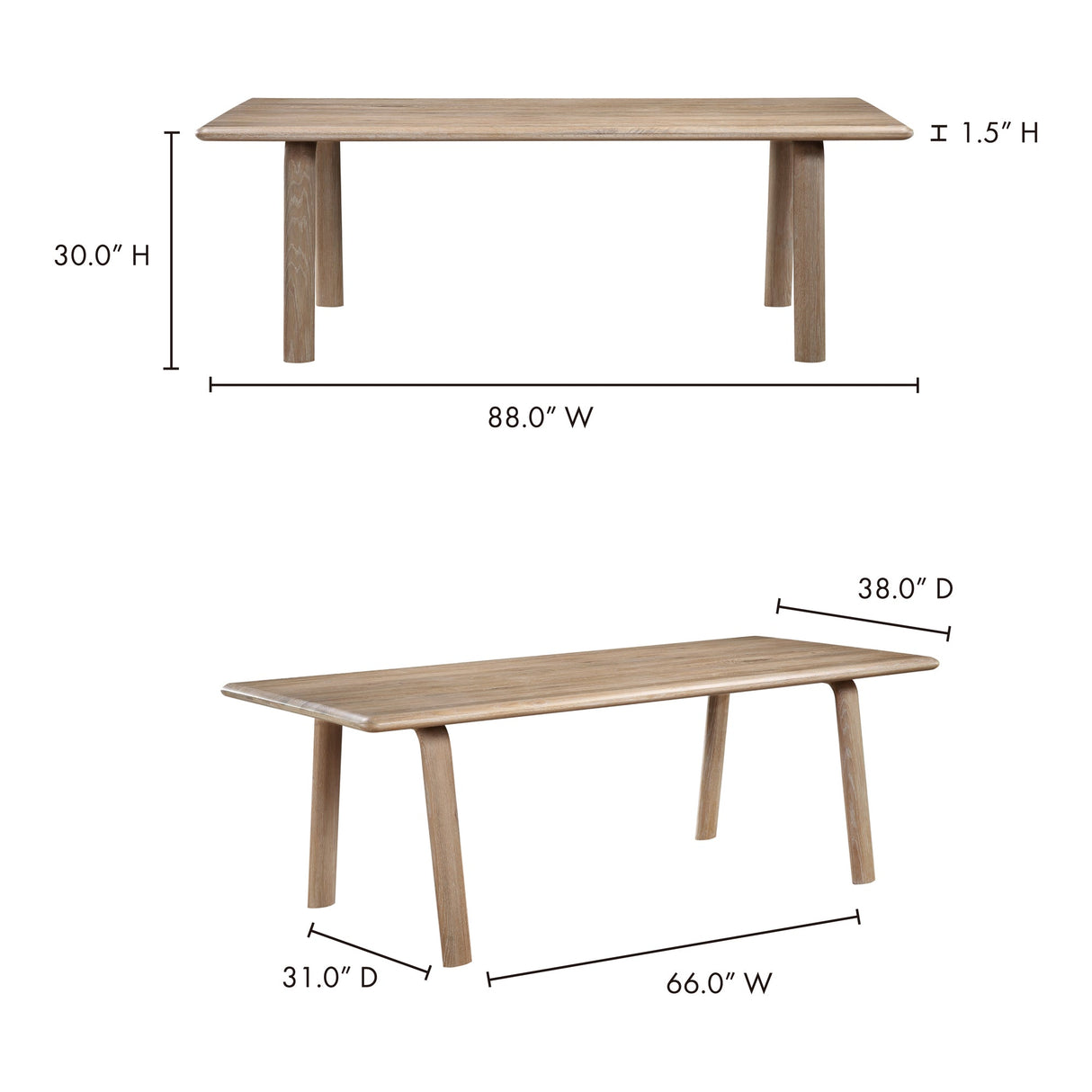 Malibu Natural Oak Dining Table by Moe's Home at Eve Furniture
