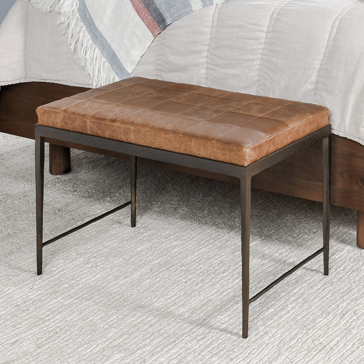 Malo Chestnut Brown Leather Bench by Classic Home at Eve Furniture