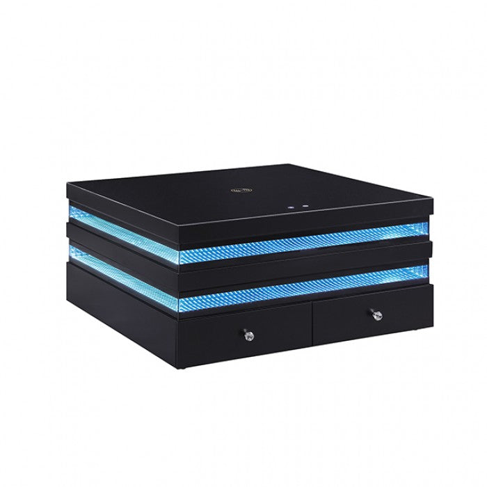 Maloy Black Square Cocktail Table w/ Drawers by Furniture of America at Eve Furniture
