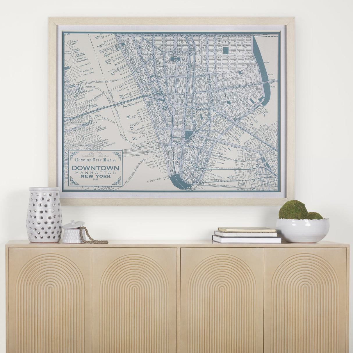 Manhattan Map II by Mercana Studio a Hand Embellished Textured Framed Art Print Matted under Glass by Mercana at Eve Furniture