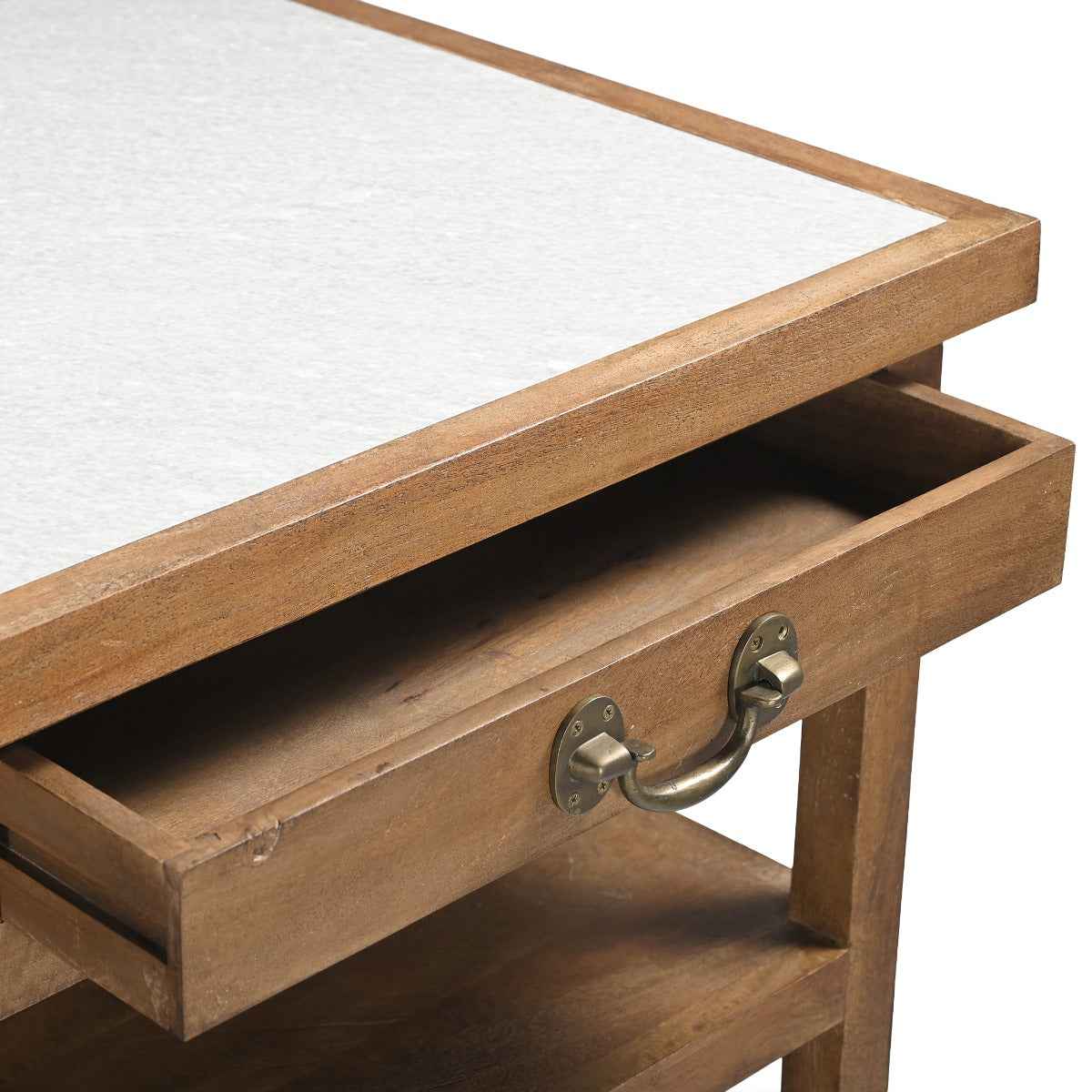 Manila 58" Kitchen Island Table with White Marble Top and Natural Mango Base by Home Trends & Design at Eve Furniture