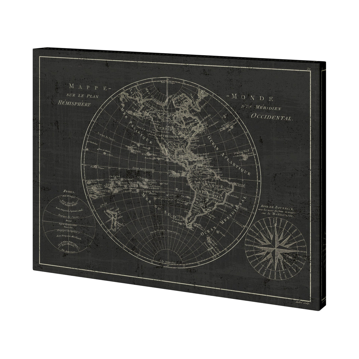 Mappemonde Etching v2 by Mercana Studio a Hand Embellished Textured Canvas by Mercana at Eve Furniture