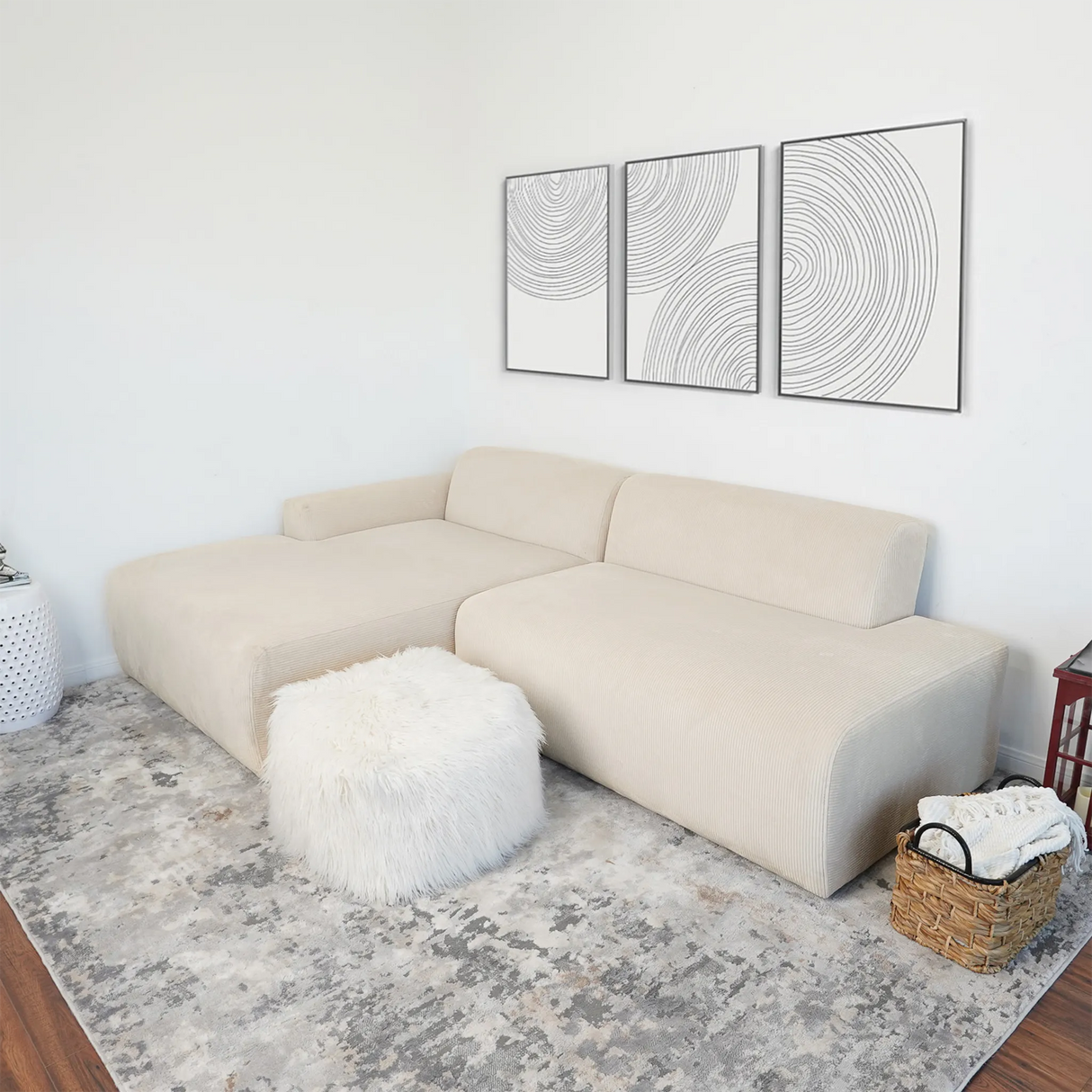 Mar Sectional Cream Corduroy Sofa(Left Facing) by Ashcroft Furniture at Eve Furniture