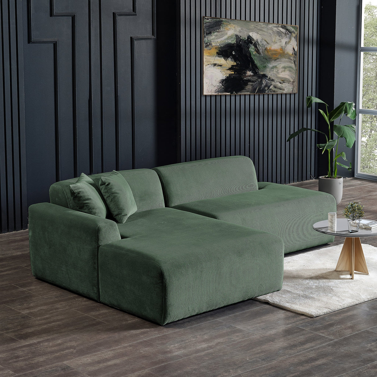 Mar Sectional Green Corduroy Sofa (Left Facing) by Ashcroft Furniture at Eve Furniture