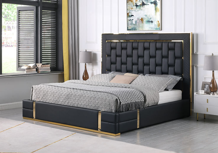 Marbella Black/Gold King Storage Platform Bed by New Era Innovations at Eve Furniture