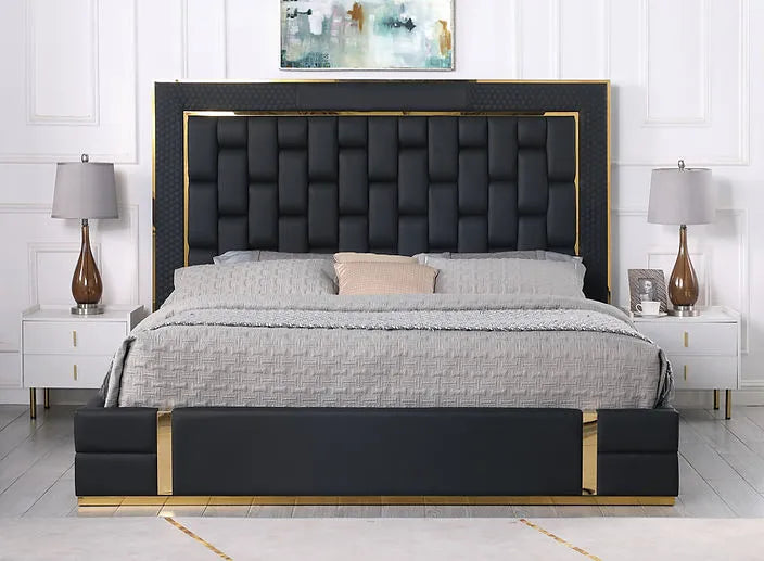 Marbella Black/Gold King Storage Platform Bed by New Era Innovations at Eve Furniture