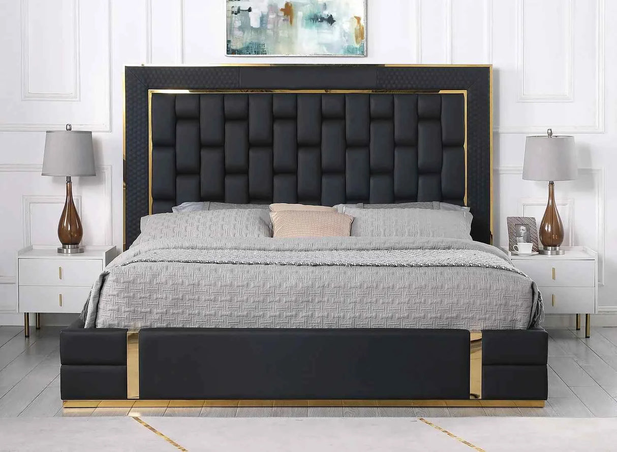 Marbella Black/Gold Queen Storage Platform Bed by New Era Innovations at Eve Furniture