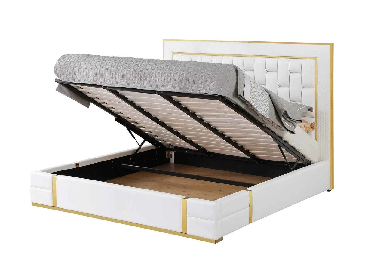 Marbella White/Gold King Storage Platform Bed by New Era Innovations at Eve Furniture