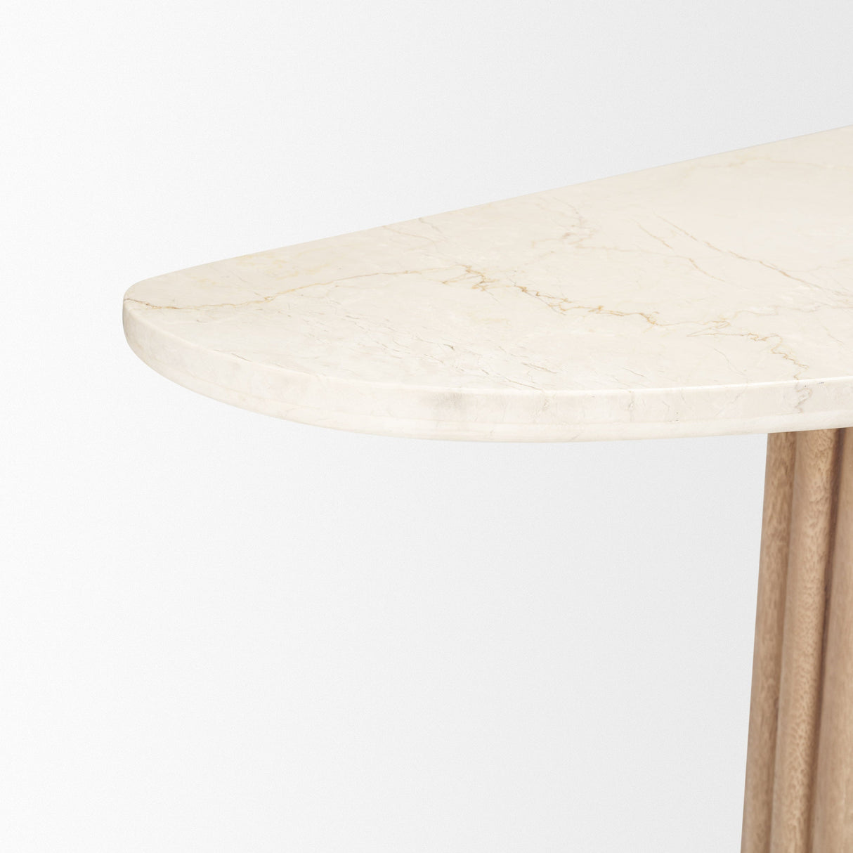 Marbrello Botticino Marble Top Light Brown Fluted Wood Half Moon Console Table by Mercana at Eve Furniture