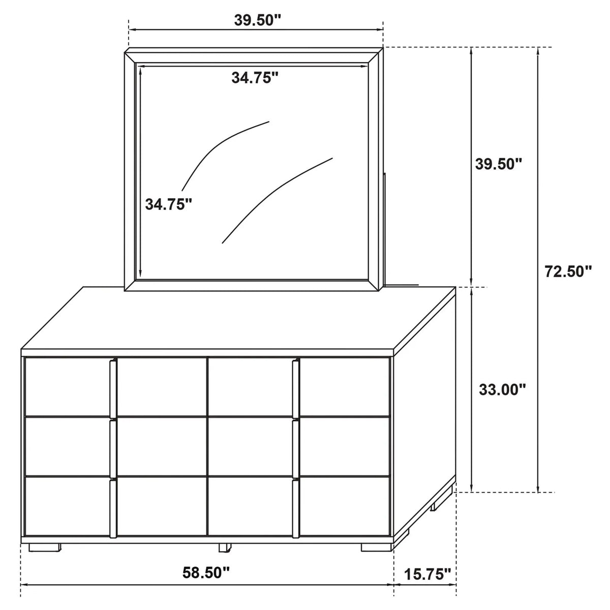 Marceline 6-drawer Dresser with Mirror Black by Coaster at Eve Furniture