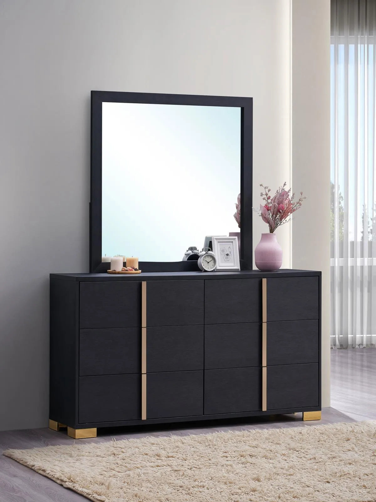 Marceline 6-drawer Dresser with Mirror Black by Coaster at Eve Furniture