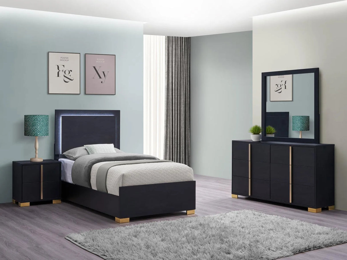 Marceline Black 4-Piece Twin Bedroom Set with LED Headboard by Coaster at Eve Furniture