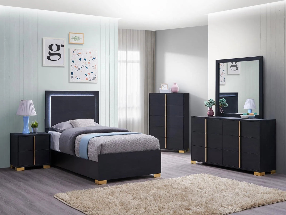 Marceline Black 5-Piece Twin Bedroom Set with LED Headboard by Coaster at Eve Furniture