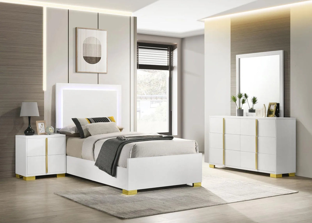 Marceline White 4-Piece Twin Bedroom Set with LED Headboard by Coaster at Eve Furniture