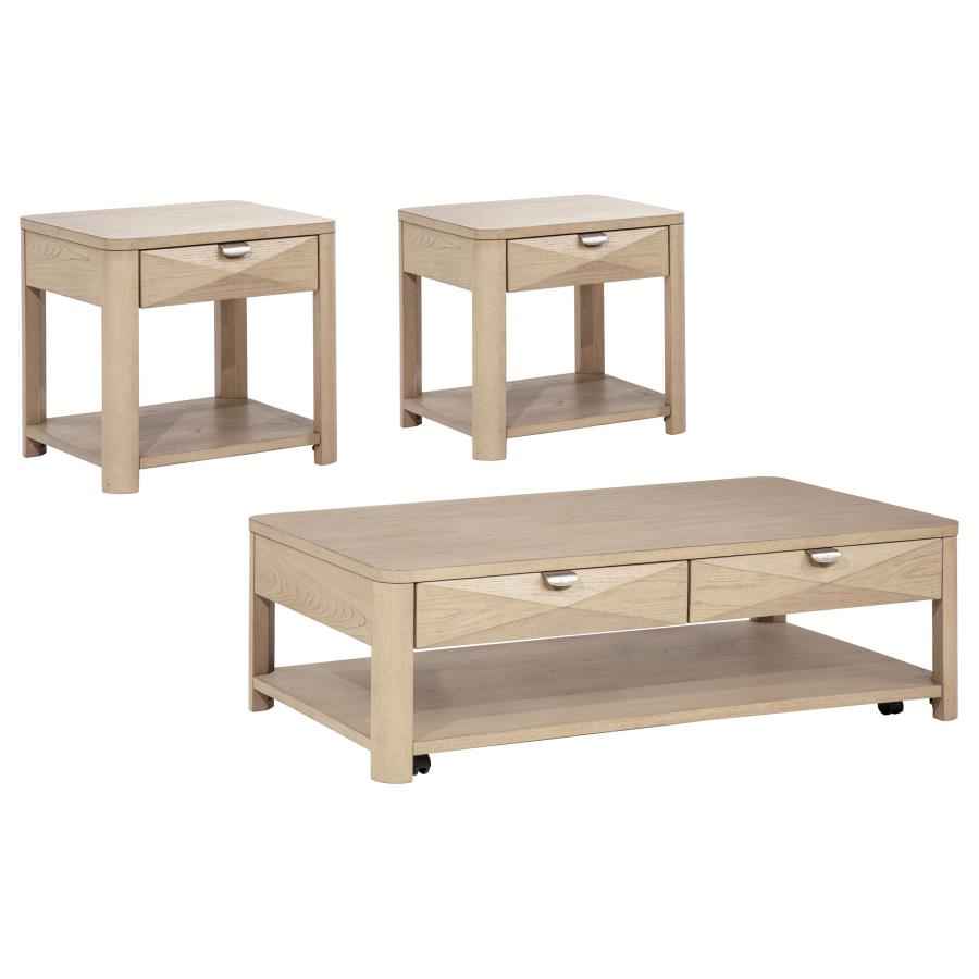 Marcelo Light Elm 3-piece Coffee Table Set with Storage by Coaster at Eve Furniture