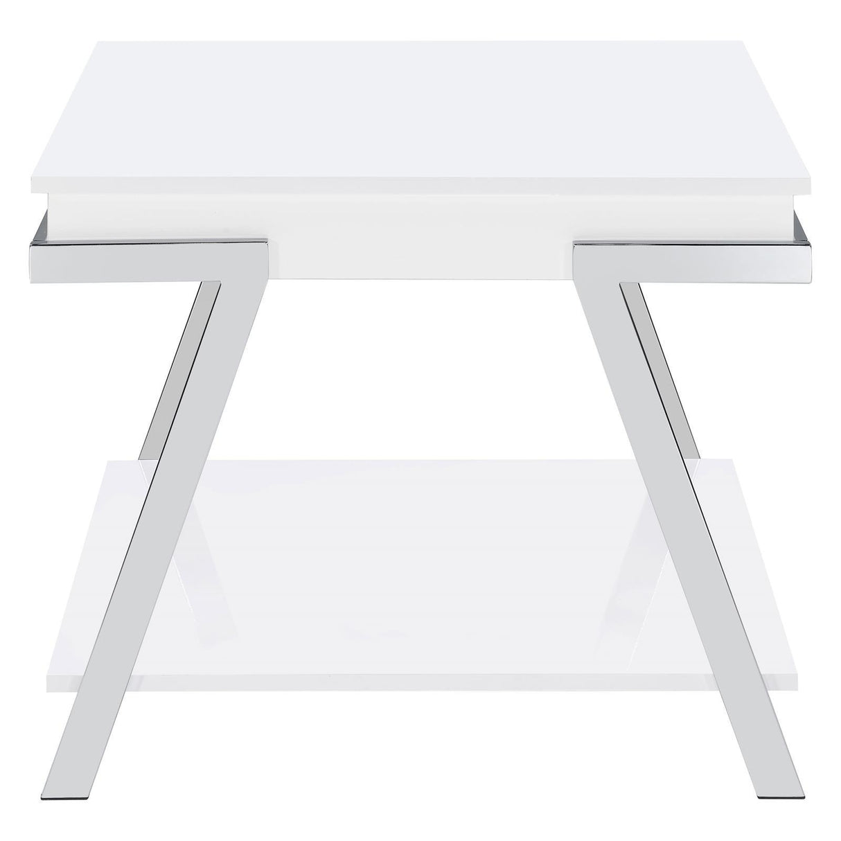 Marcia White High Gloss and Chrome Wood Rectangular End Table by Coaster at Eve Furniture