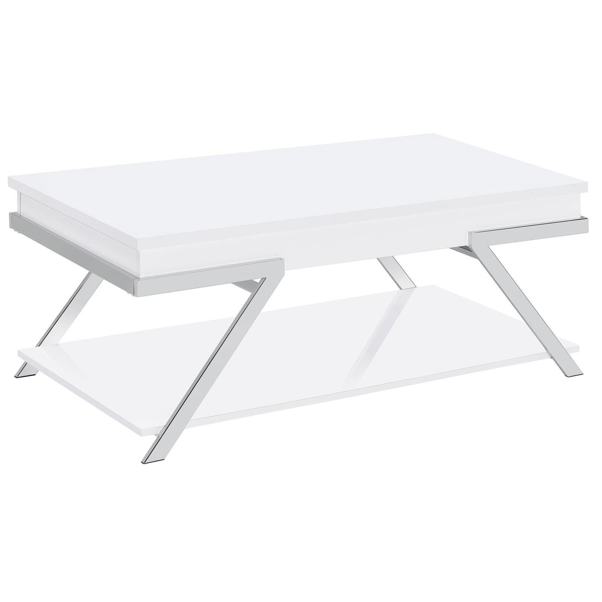 Marcia Wood Rectangular Lift Top Coffee Table White High Gloss and Chrome by Coaster at Eve Furniture