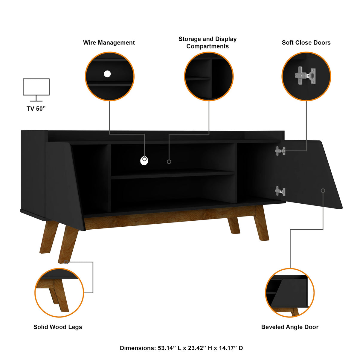 Marcus 53.14 TV Stand in Matte Black by Manhattan Comfort at Eve Furniture