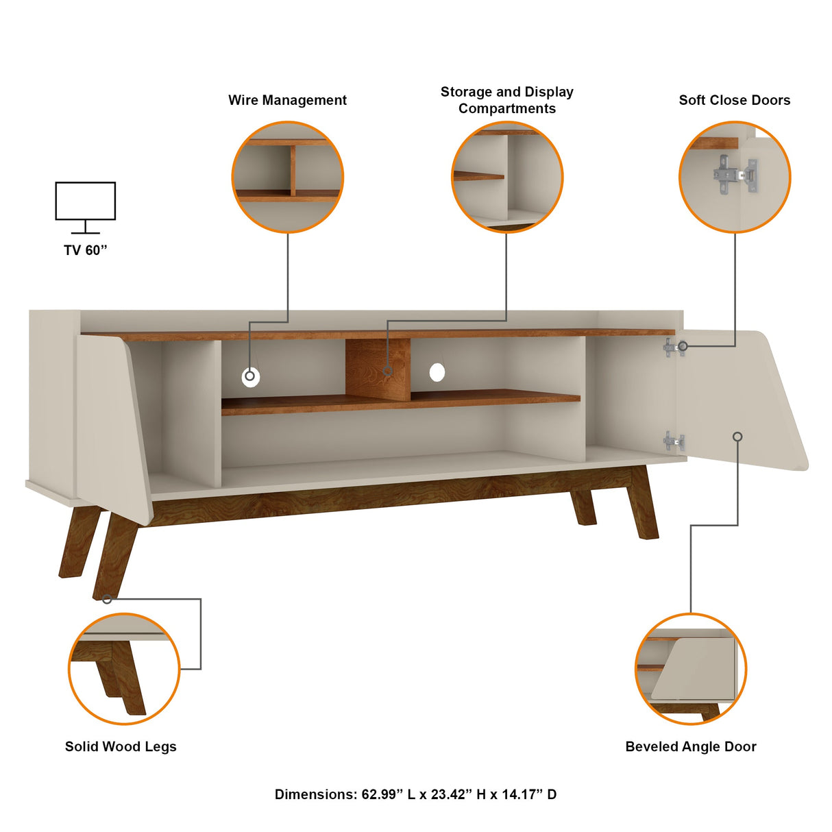 Marcus 62.99 TV Stand in Greige and Nature by Manhattan Comfort at Eve Furniture
