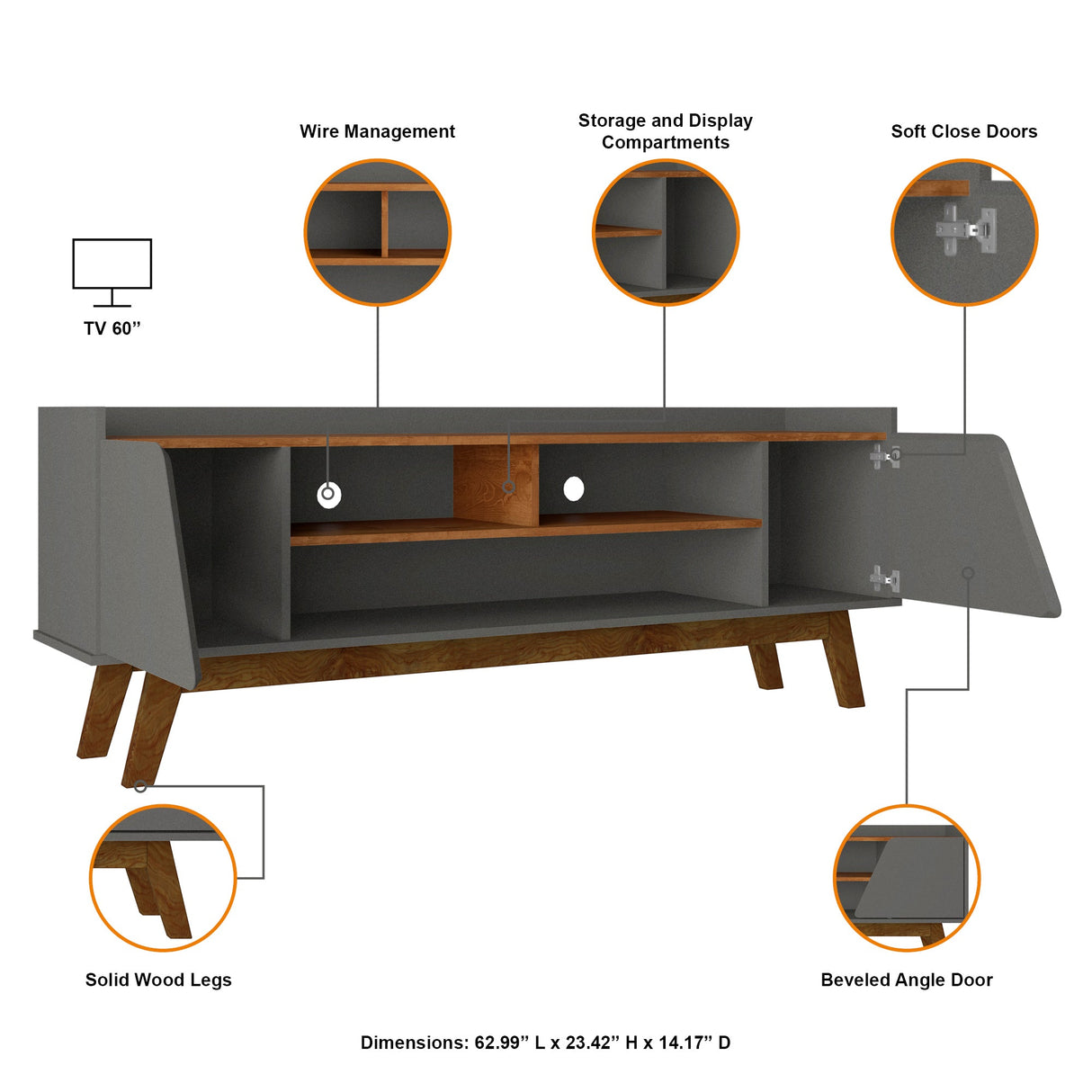 Marcus 62.99 TV Stand in Grey and Nature by Manhattan Comfort at Eve Furniture