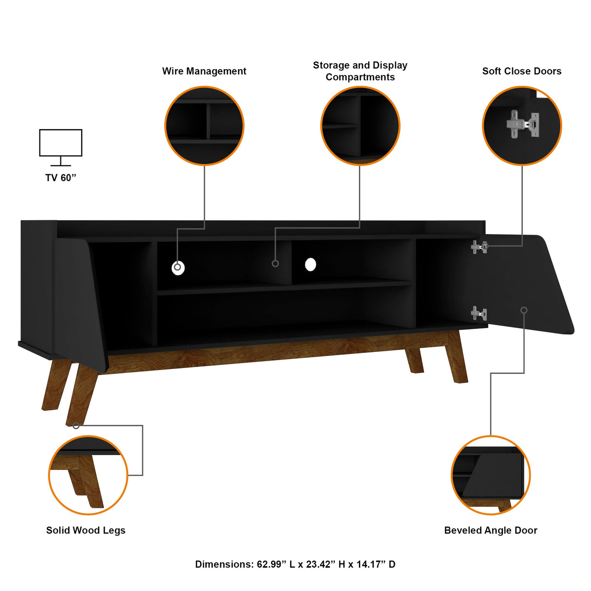Marcus 62.99 TV Stand in Matte Black by Manhattan Comfort at Eve Furniture