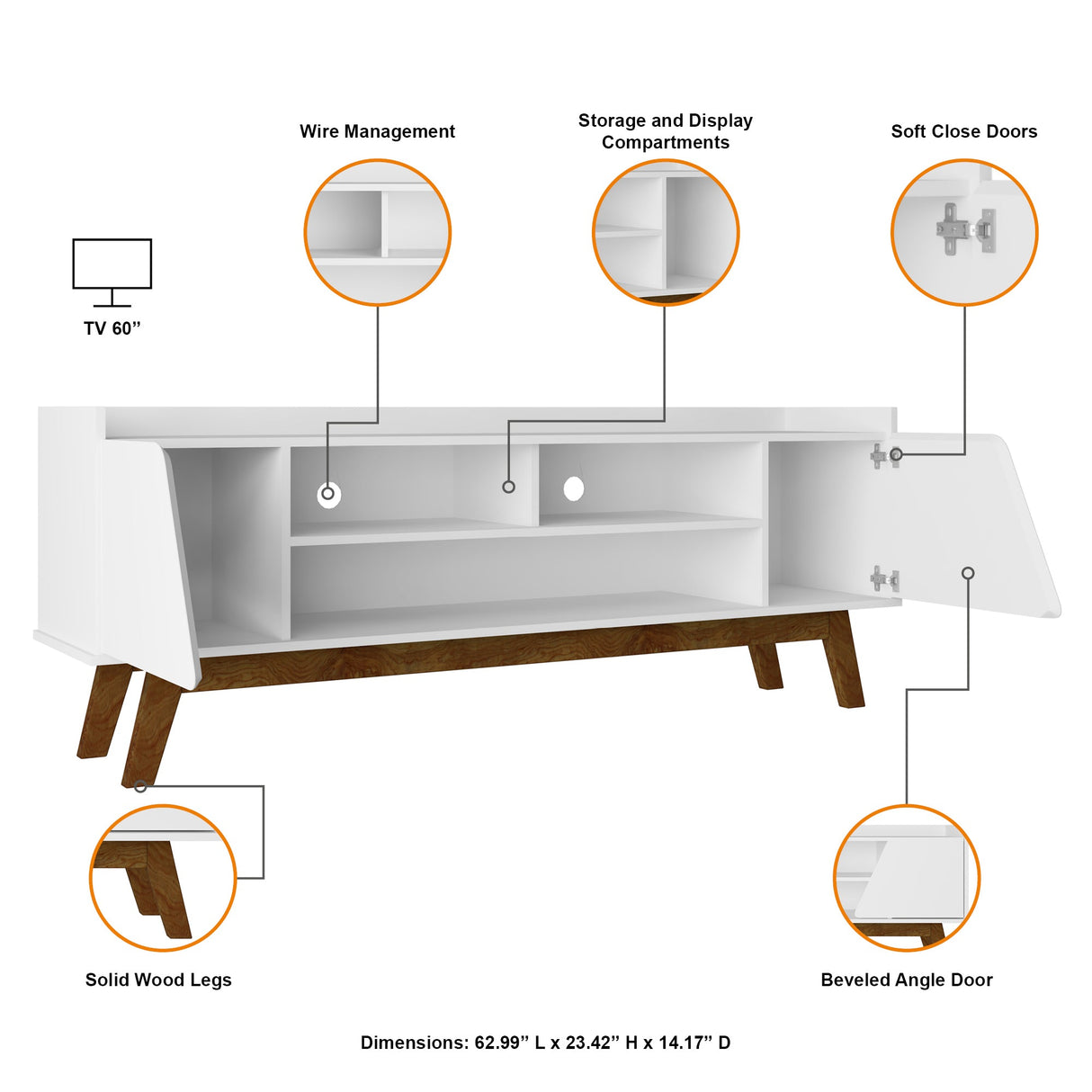 Marcus 62.99 TV Stand in White by Manhattan Comfort at Eve Furniture