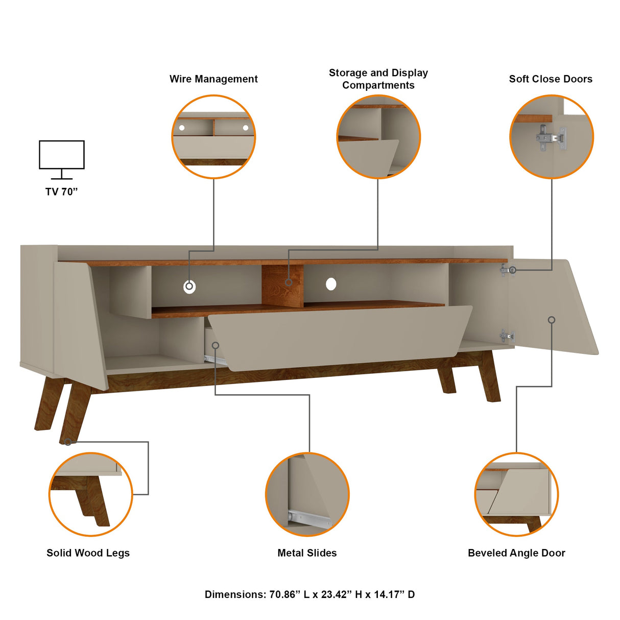Marcus 70.86 TV Stand in Greige and Nature by Manhattan Comfort at Eve Furniture