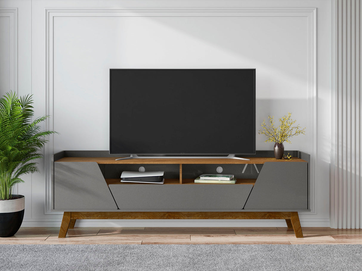 Marcus 70.86 TV Stand in Grey and Nature by Manhattan Comfort at Eve Furniture