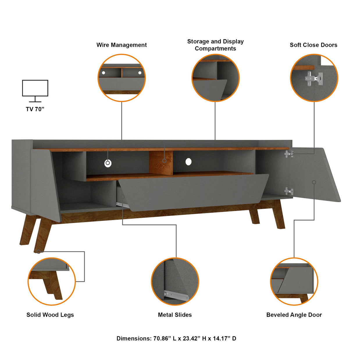 Marcus 70.86 TV Stand in Grey and Nature by Manhattan Comfort at Eve Furniture