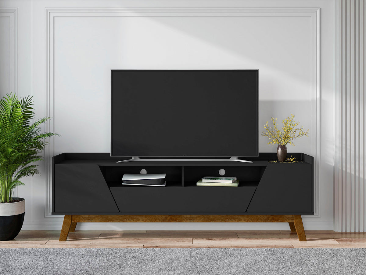 Marcus 70.86 TV Stand in Matte Black by Manhattan Comfort at Eve Furniture