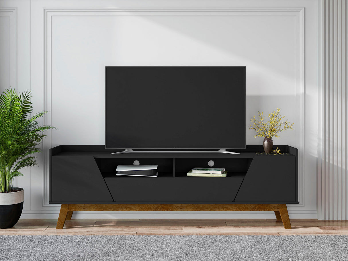 Marcus 70.86 TV Stand in Matte Black by Manhattan Comfort at Eve Furniture
