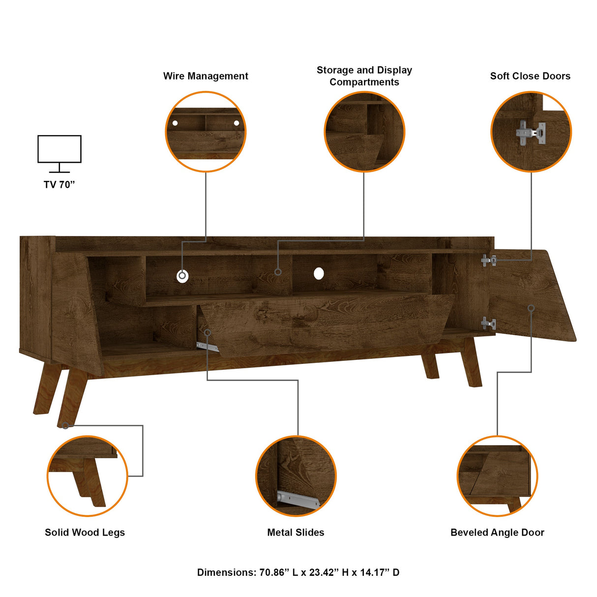 Marcus 70.86 TV Stand in Rustic Brown by Manhattan Comfort at Eve Furniture