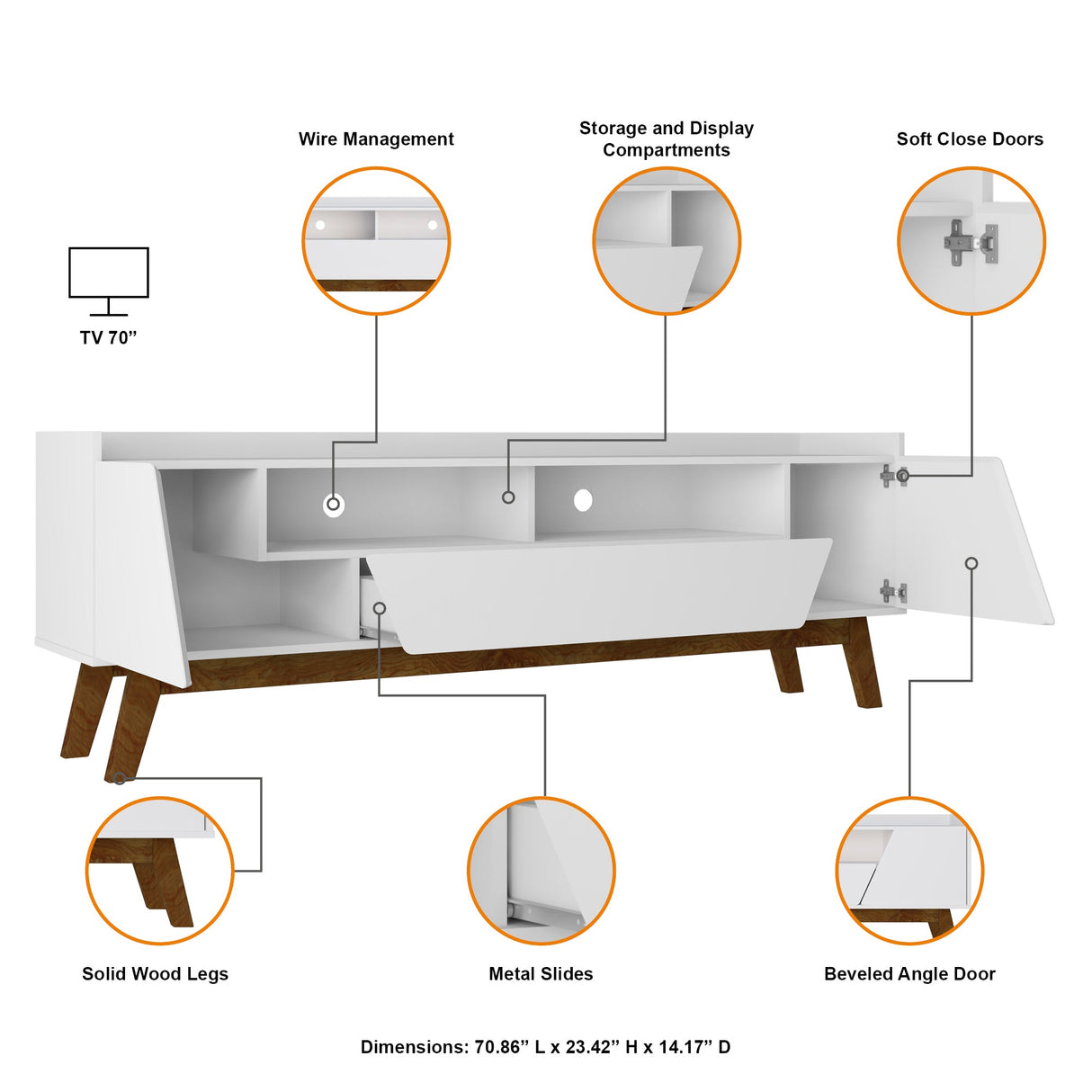 Marcus 70.86 TV Stand in White by Manhattan Comfort at Eve Furniture