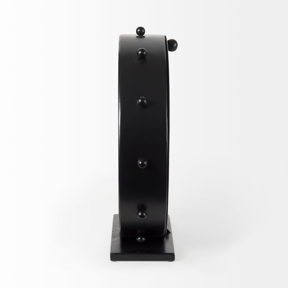 Marian 11.0L x 3.1W x 11.0H Black Studded Round Table Clock by Mercana at Eve Furniture