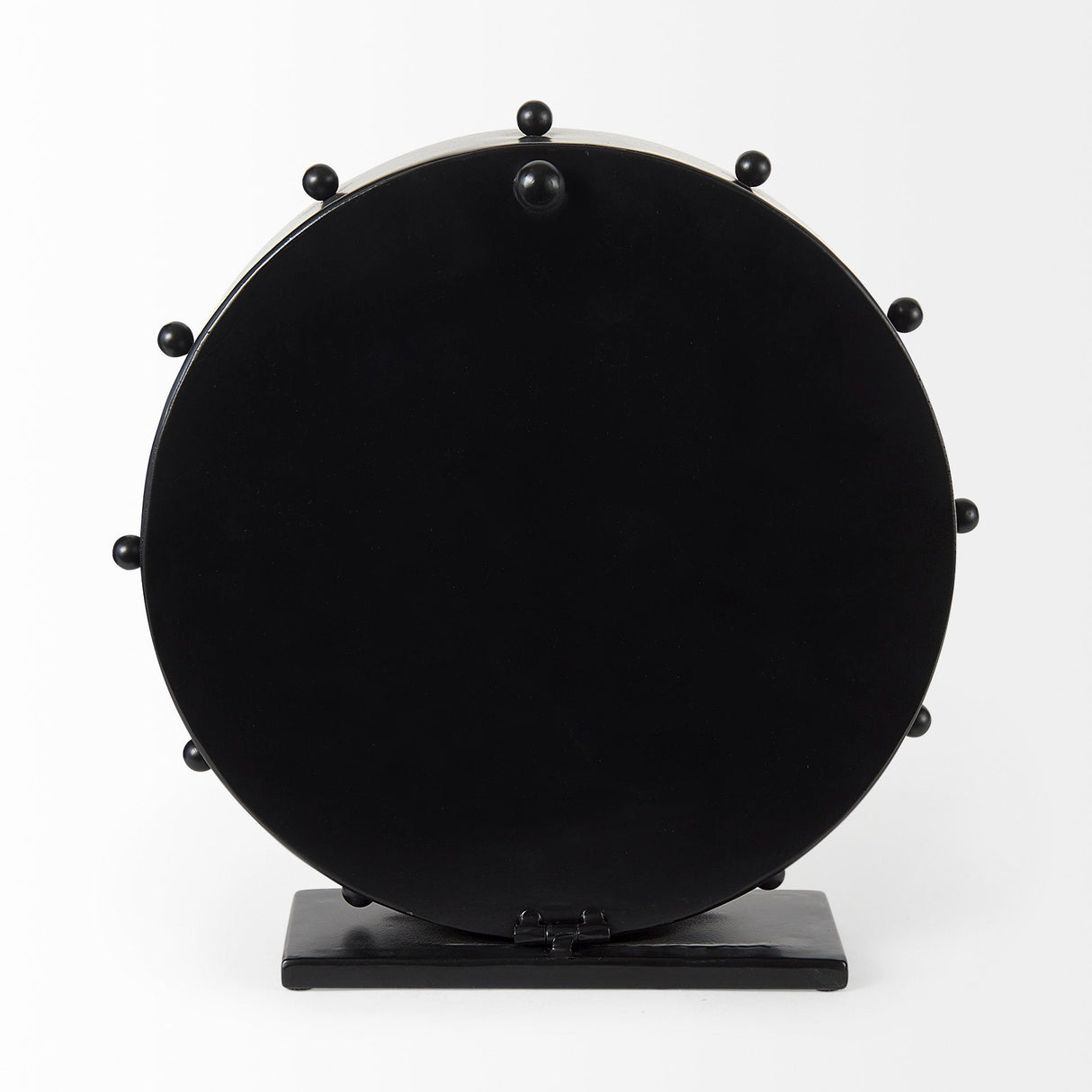Marian 11.0L x 3.1W x 11.0H Black Studded Round Table Clock by Mercana at Eve Furniture