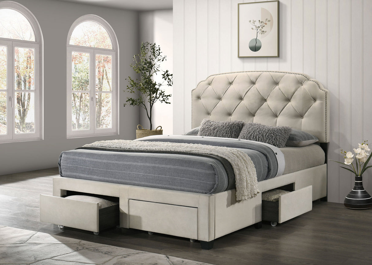Marianna Cream 4-drawer Upholstered Queen Storage Bed by Coaster at Eve Furniture